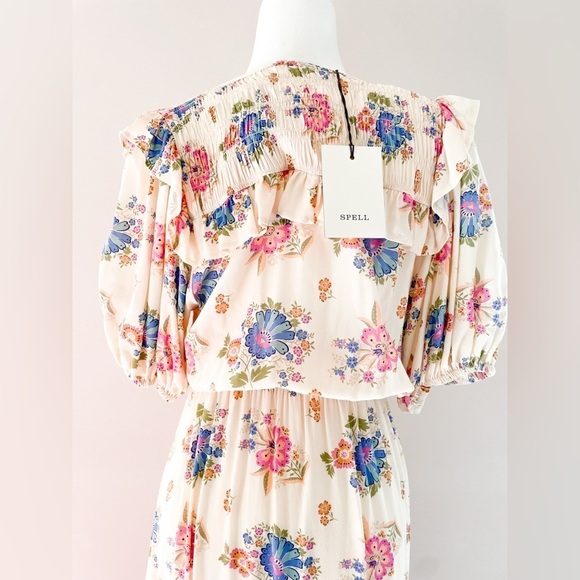 New Spell Floral Boho Maxi dress SZ XS Cream Cottage - Picture 7 of 16